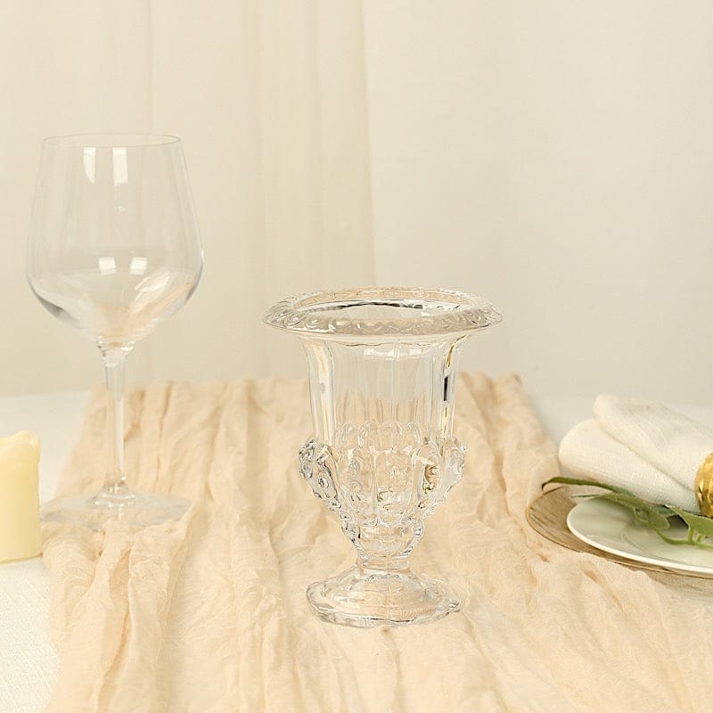 2 Classic 8" Roman Urn Style Glass Flower Vases