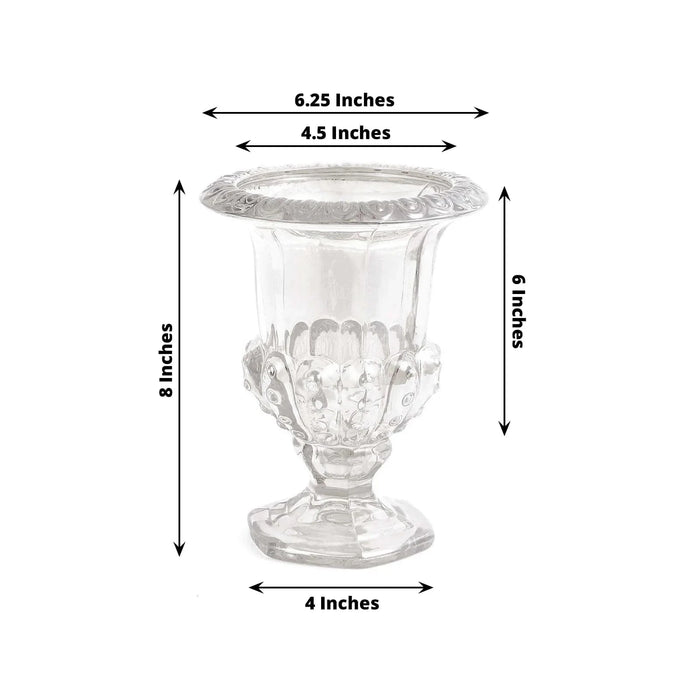 2 Classic 8" Roman Urn Style Glass Flower Vases