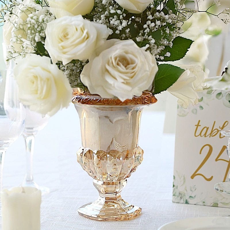 2 Classic 8" Roman Urn Style Glass Flower Vases