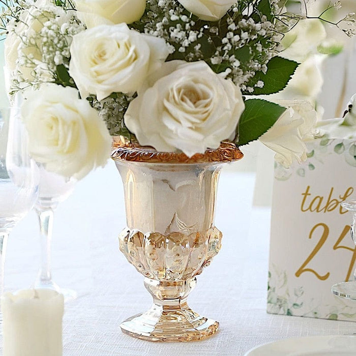 2 Classic 8" Roman Urn Style Glass Flower Vases