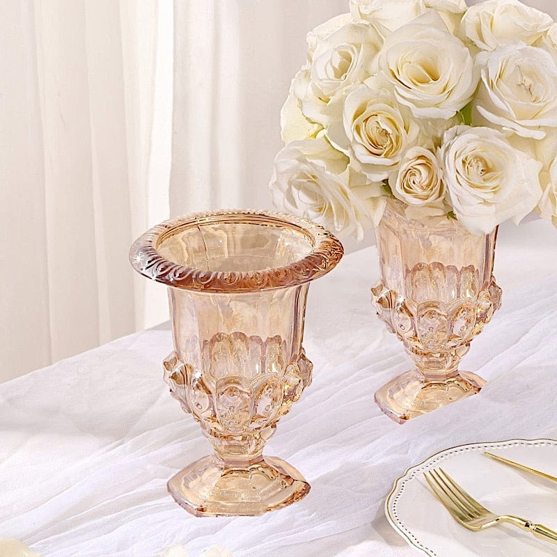 2 Classic 8" Roman Urn Style Glass Flower Vases