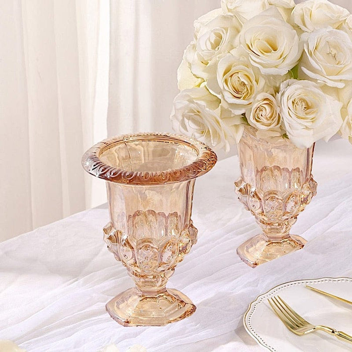 2 Classic 8" Roman Urn Style Glass Flower Vases