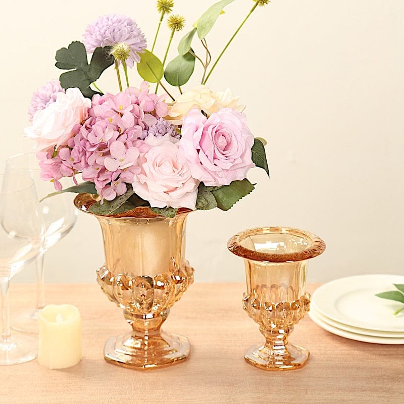 2 Classic 8" Roman Urn Style Glass Flower Vases