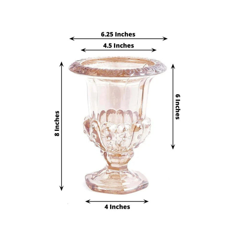 2 Classic 8" Roman Urn Style Glass Flower Vases