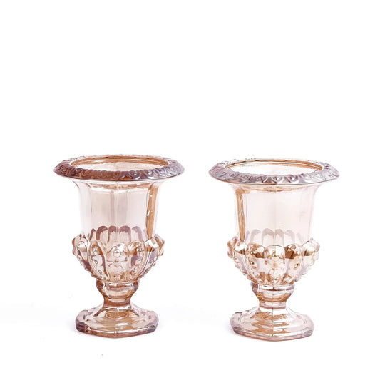 2 Classic Roman Urn Style Amber Glass Flower Vases - Amber VASE_PB007_6_AMB