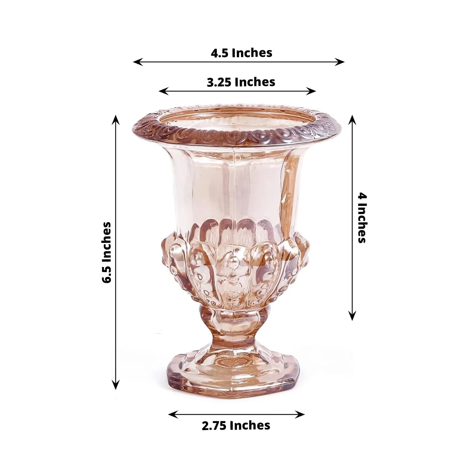 2 Classic Roman Urn Style Amber Glass Flower Vases - Amber VASE_PB007_6_AMB