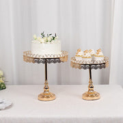 2 Crystal Beaded Metal Pedestal Cake Stands with Mirror Top - Gold CHDLR_CAKE21_SET_GOLD
