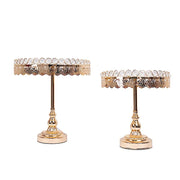 2 Crystal Beaded Metal Pedestal Cake Stands with Mirror Top - Gold CHDLR_CAKE21_SET_GOLD