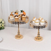 2 Crystal Beaded Metal Pedestal Cake Stands with Mirror Top - Gold CHDLR_CAKE21_SET_GOLD