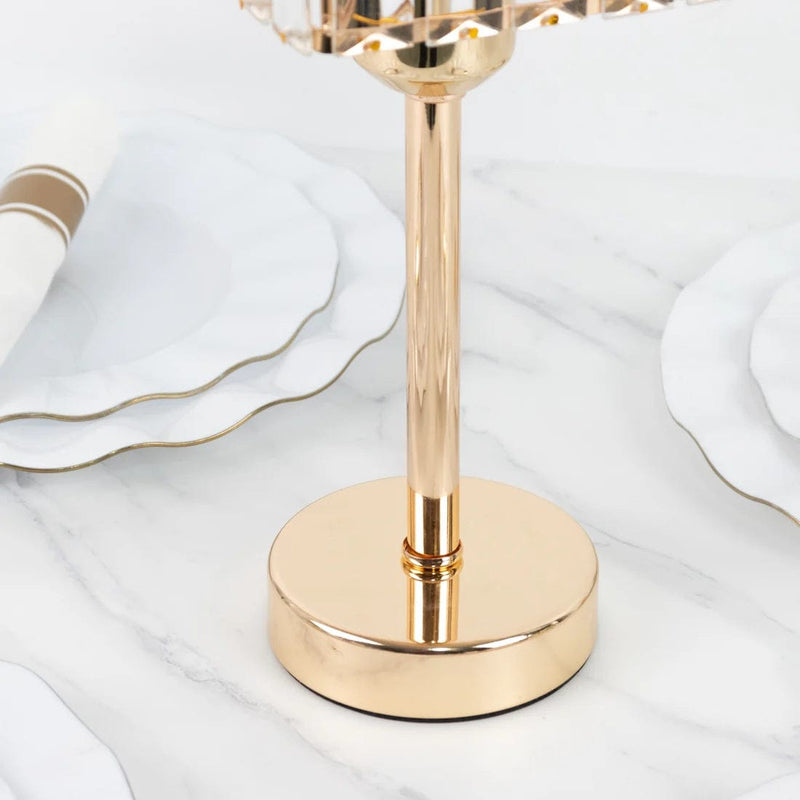 2 Crystal Pendant Square Glass Hurricane Candle Holders - Clear and Gold