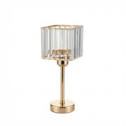 2 Crystal Pendant Square Glass Hurricane Candle Holders - Clear and Gold CHDLR_CAND_042S_13_GOLD