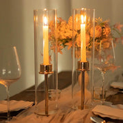 2 Cylinder Glass Hurricane Candle Holder Shades - Clear