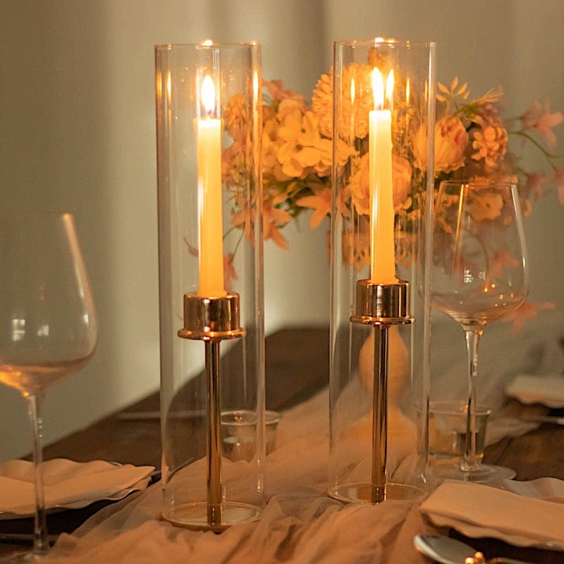 2 Cylinder Glass Hurricane Candle Holder Shades - Clear