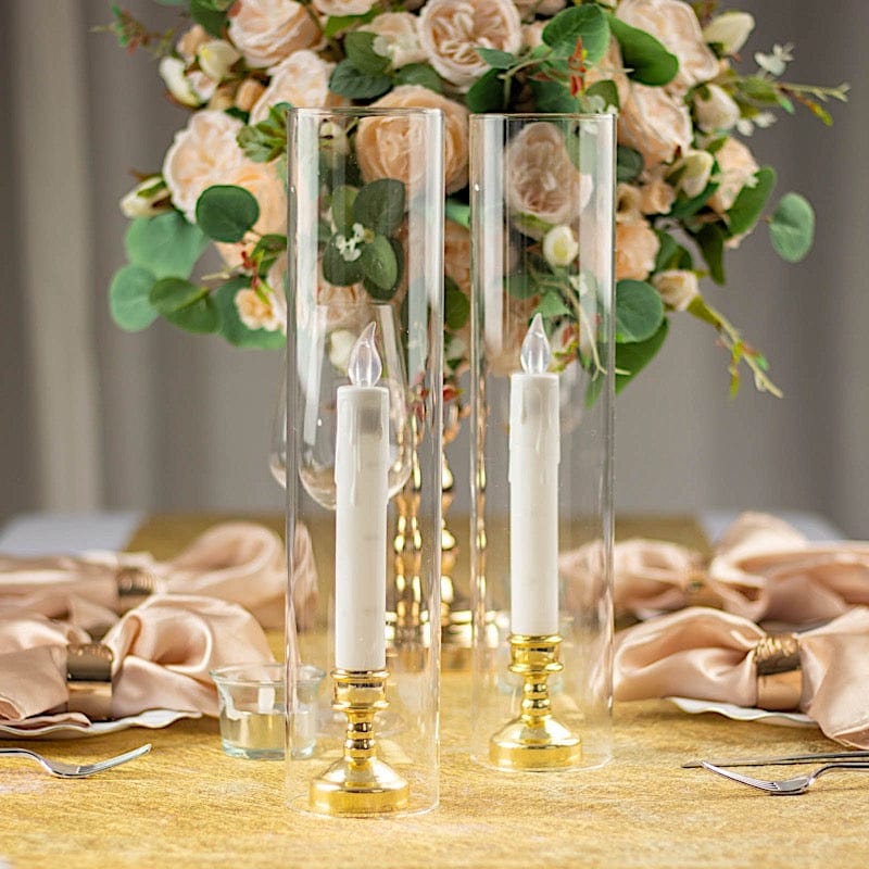 2 Cylinder Glass Hurricane Candle Holder Shades - Clear