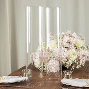 2 Cylinder Glass Hurricane Candle Holder Shades - Clear