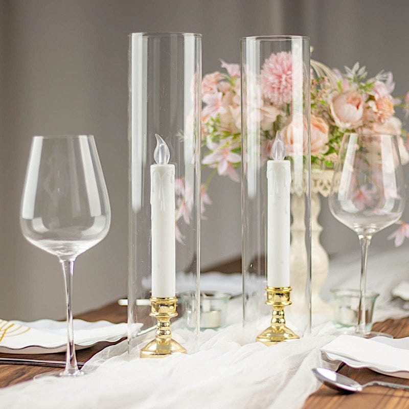 2 Cylinder Glass Hurricane Candle Holder Shades - Clear