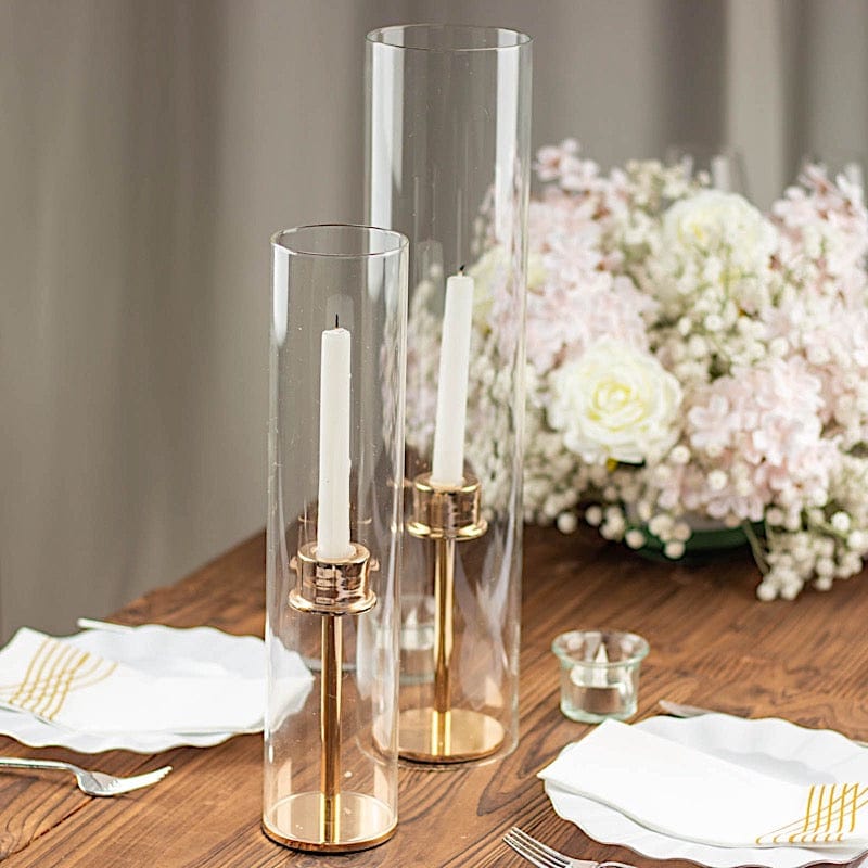 2 Cylinder Glass Hurricane Candle Holder Shades - Clear