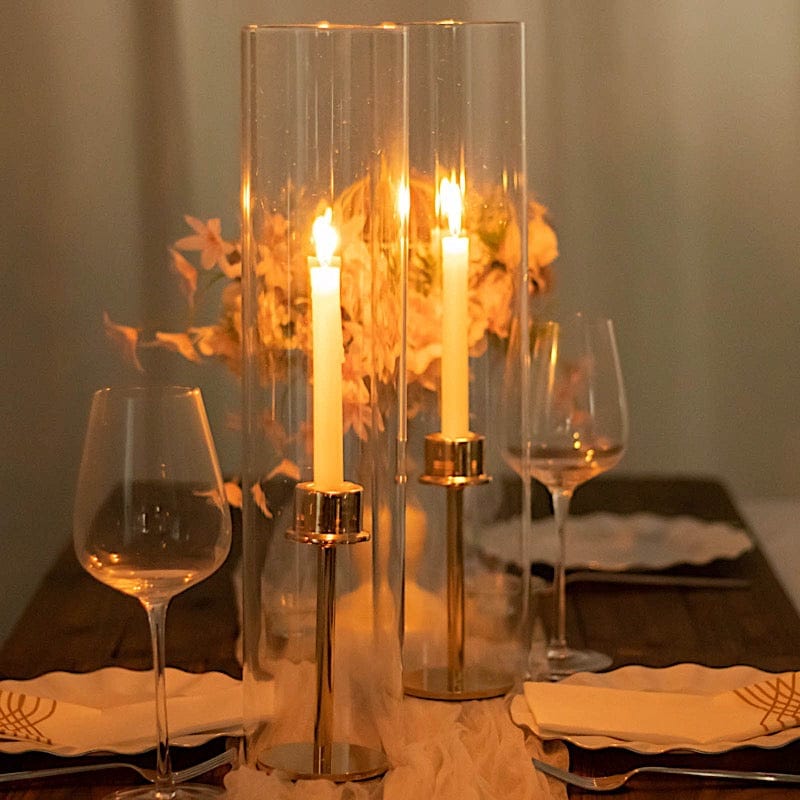 2 Cylinder Glass Hurricane Candle Holder Shades - Clear