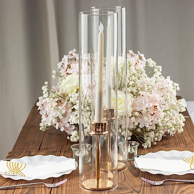 2 Cylinder Glass Hurricane Candle Holder Shades - Clear