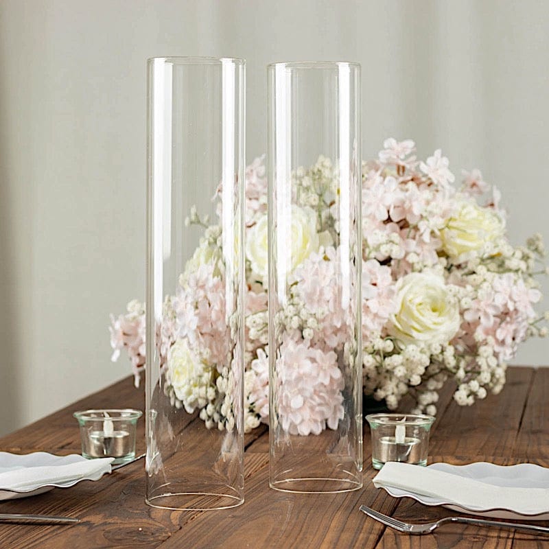 2 Cylinder Glass Hurricane Candle Holder Shades - Clear