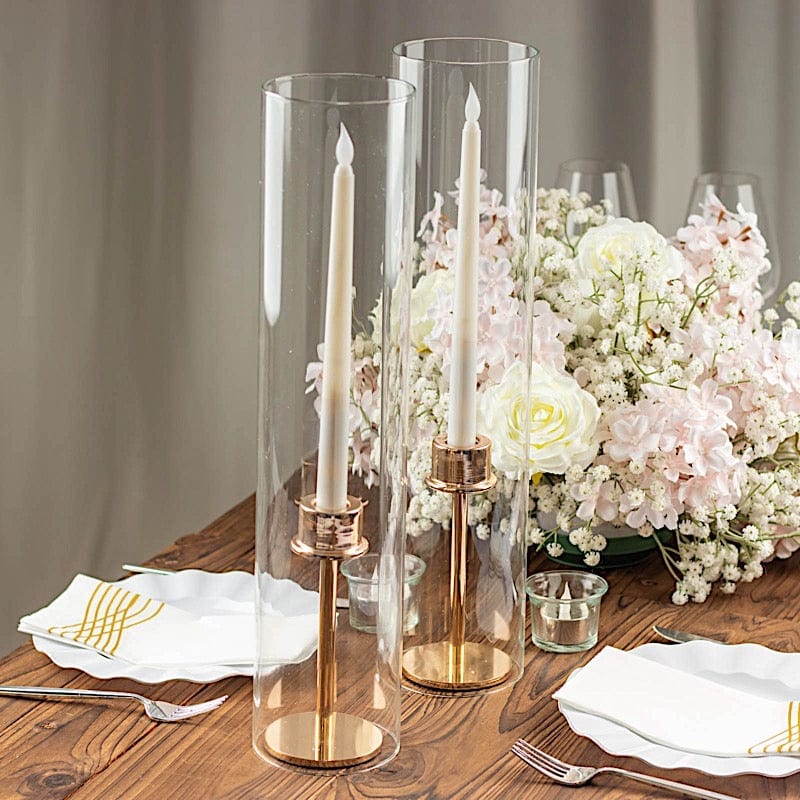 2 Cylinder Glass Hurricane Candle Holder Shades - Clear