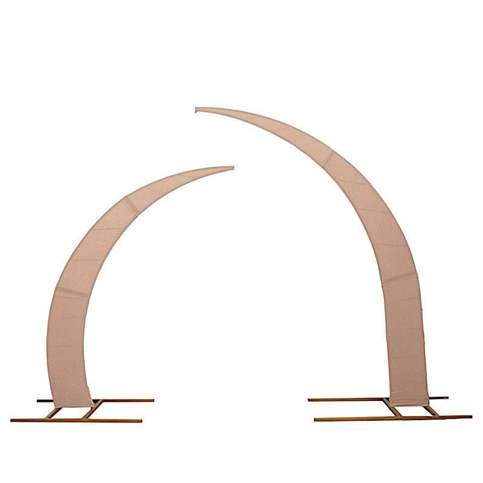 2 Fitted Spandex Half Crescent Moon Wedding Arch Backdrop Stand Covers BKDP_STND_15_SET_SPX_NUDE