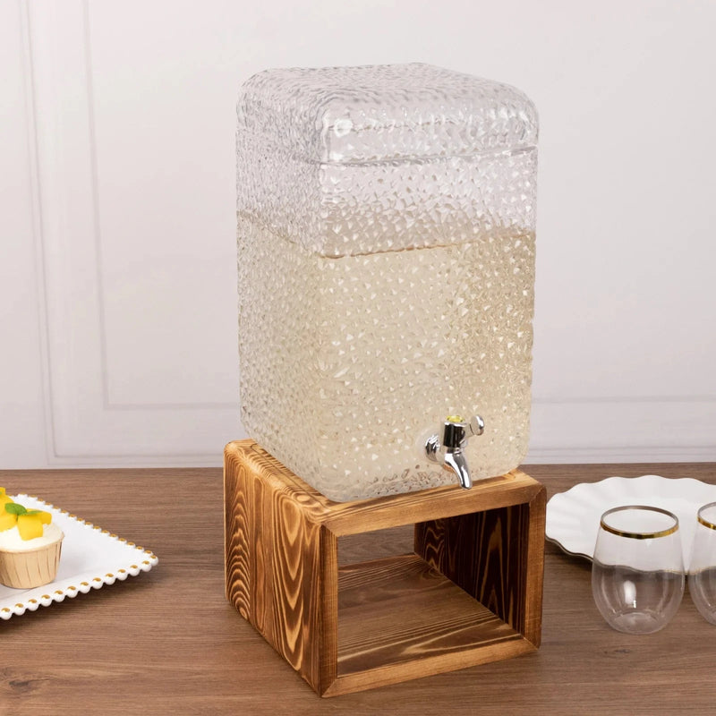 2 Gallon Hammered Glass Beverage Dispenser with Spigot - Clear DISP_GLAS04_2G_CLR