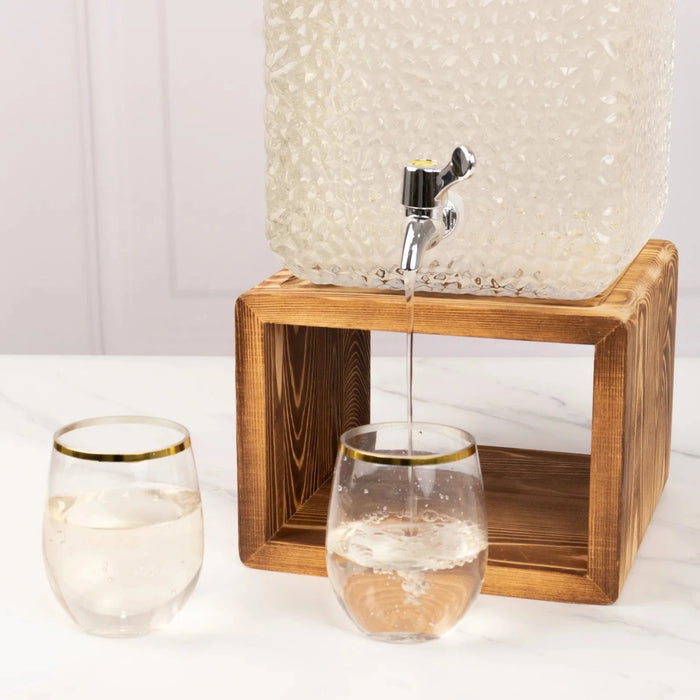 2 Gallon Hammered Glass Beverage Dispenser with Spigot - Clear DISP_GLAS04_2G_CLR