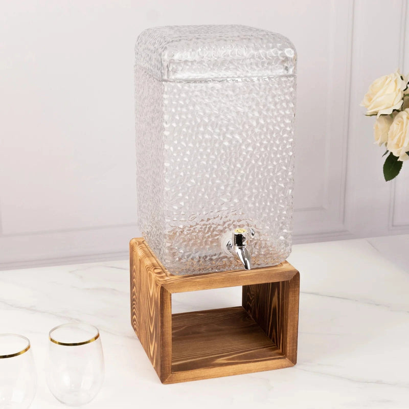 2 Gallon Hammered Glass Beverage Dispenser with Spigot - Clear DISP_GLAS04_2G_CLR