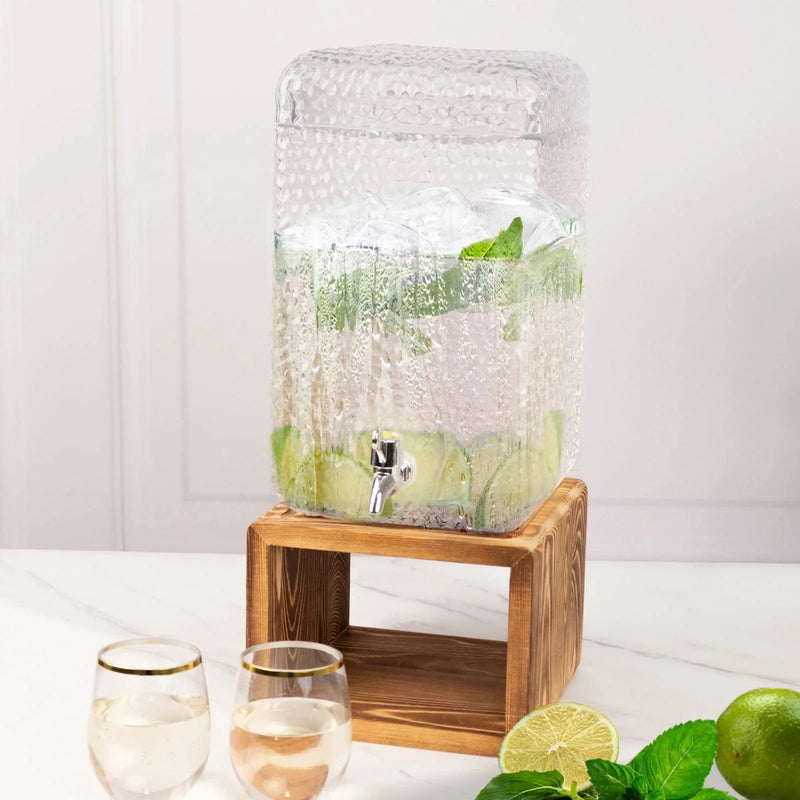 2 Gallon Hammered Glass Beverage Dispenser with Spigot - Clear DISP_GLAS04_2G_CLR