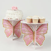 2 Glitter Butterfly Cake Stands - White and Pink CAKE_CARB012_BUT01_PINK