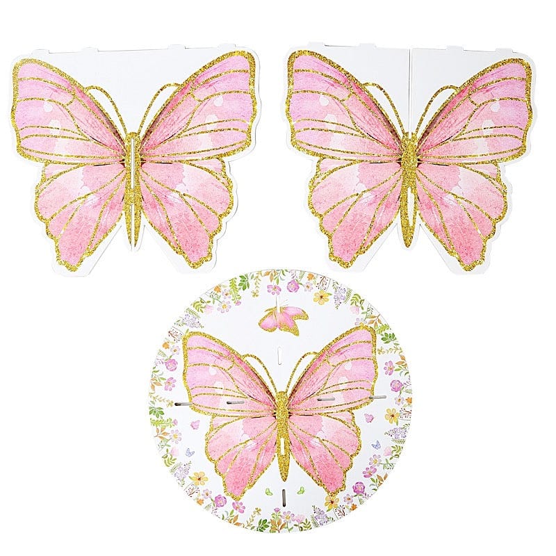 2 Glitter Butterfly Cake Stands - White and Pink CAKE_CARB012_BUT01_PINK