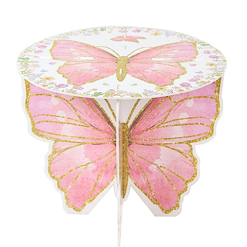2 Glitter Butterfly Cake Stands - White and Pink CAKE_CARB012_BUT01_PINK