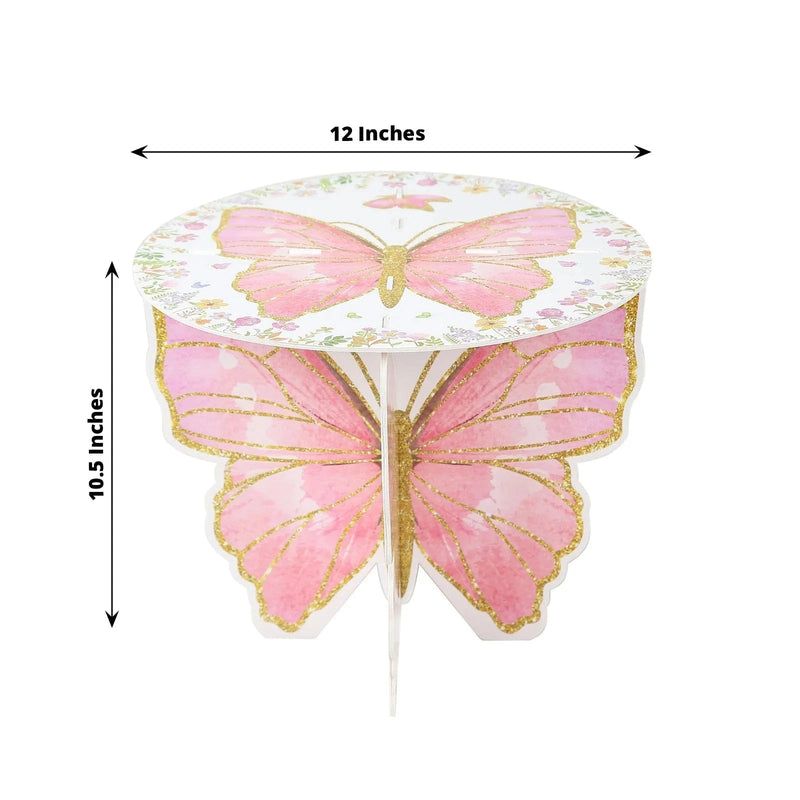 2 Glitter Butterfly Cake Stands - White and Pink CAKE_CARB012_BUT01_PINK