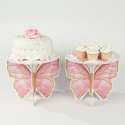 2 Glitter Butterfly Cake Stands - White and Pink CAKE_CARB012_BUT01_PINK