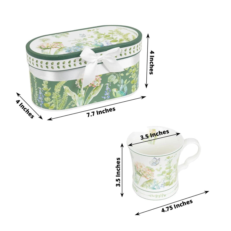 2 Greenery Porcelain Coffee Cups with Gift Box and Ribbon Handle - Sage Green FAV_TEA02_CUP01_GRN