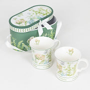 2 Greenery Porcelain Coffee Cups with Gift Box and Ribbon Handle - Sage Green FAV_TEA02_CUP01_GRN