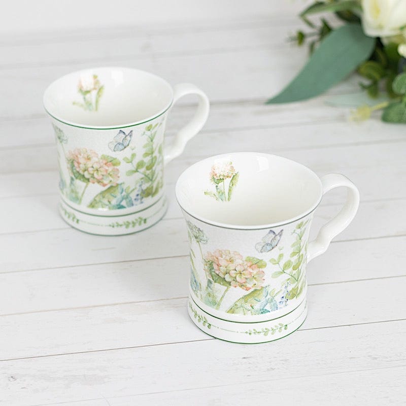 2 Greenery Porcelain Coffee Cups with Gift Box and Ribbon Handle - Sage Green FAV_TEA02_CUP01_GRN