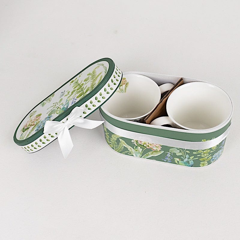 2 Greenery Porcelain Coffee Cups with Gift Box and Ribbon Handle - Sage Green FAV_TEA02_CUP01_GRN