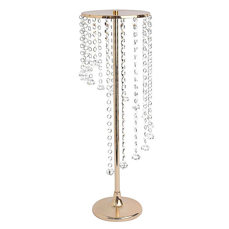 2 Metal 24" Flower Display Stands with Spiral Hanging Crystal Beads - Gold and Clear CHDLR_068_24_GOLD