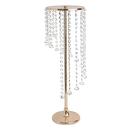 2 Metal 24" Flower Display Stands with Spiral Hanging Crystal Beads - Gold and Clear CHDLR_068_24_GOLD