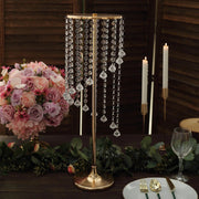 2 Metal 24" Flower Stand Table Centerpiece with Spiral Hanging Beads - Gold CHDLR_068_24_GOLD