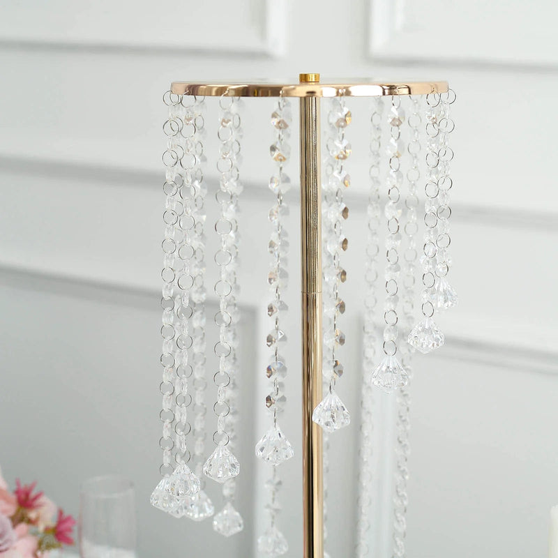 2 Metal 24" Flower Stand Table Centerpiece with Spiral Hanging Beads - Gold CHDLR_068_24_GOLD