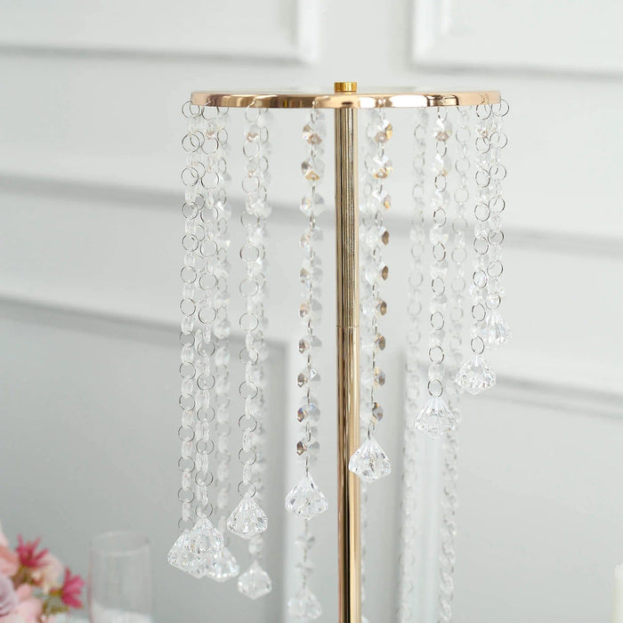 2 Metal 24" Flower Stand Table Centerpiece with Spiral Hanging Beads - Gold CHDLR_068_24_GOLD