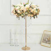 2 Metal 24" Flower Stand Table Centerpiece with Spiral Hanging Beads - Gold CHDLR_068_24_GOLD