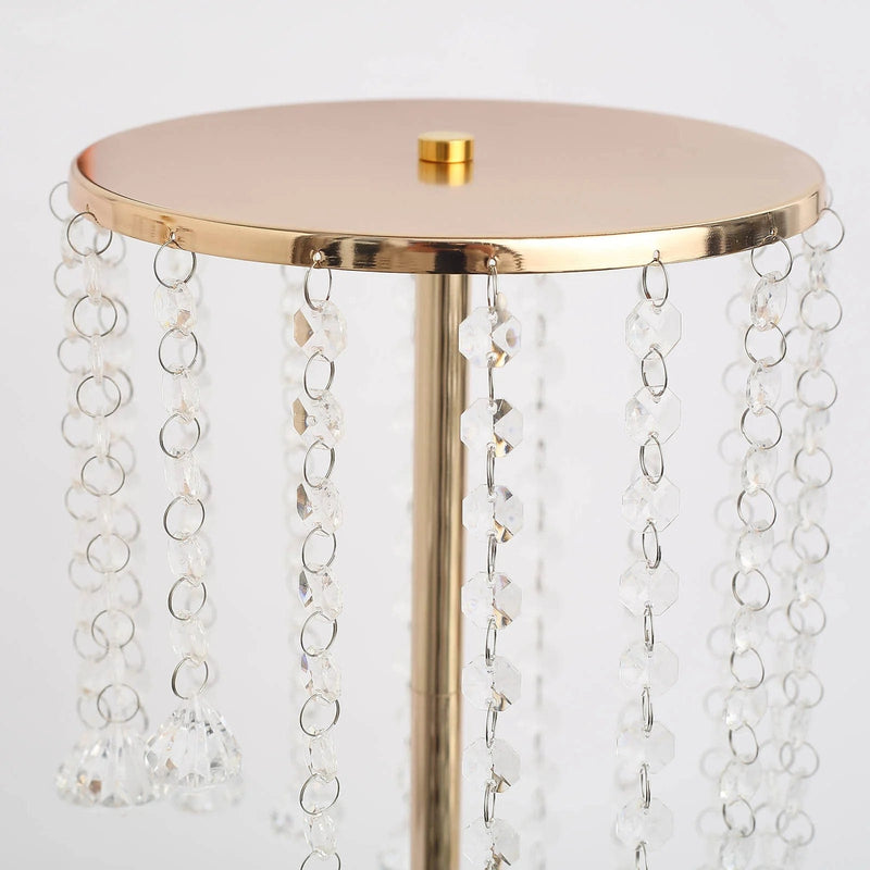 2 Metal 24" Flower Stand Table Centerpiece with Spiral Hanging Beads - Gold CHDLR_068_24_GOLD
