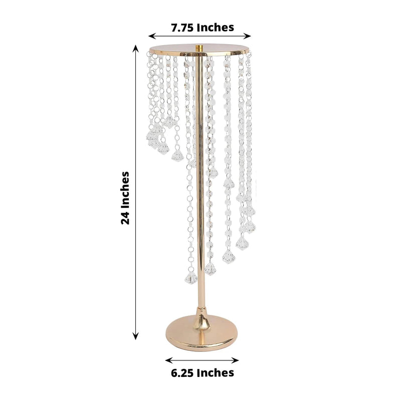 2 Metal 24" Flower Stand Table Centerpiece with Spiral Hanging Beads - Gold CHDLR_068_24_GOLD