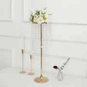 2 Metal 24" Flower Stand Table Centerpiece with Spiral Hanging Beads - Gold CHDLR_068_24_GOLD