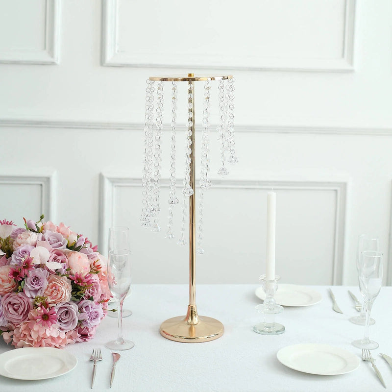 2 Metal 24" Flower Stand Table Centerpiece with Spiral Hanging Beads - Gold CHDLR_068_24_GOLD