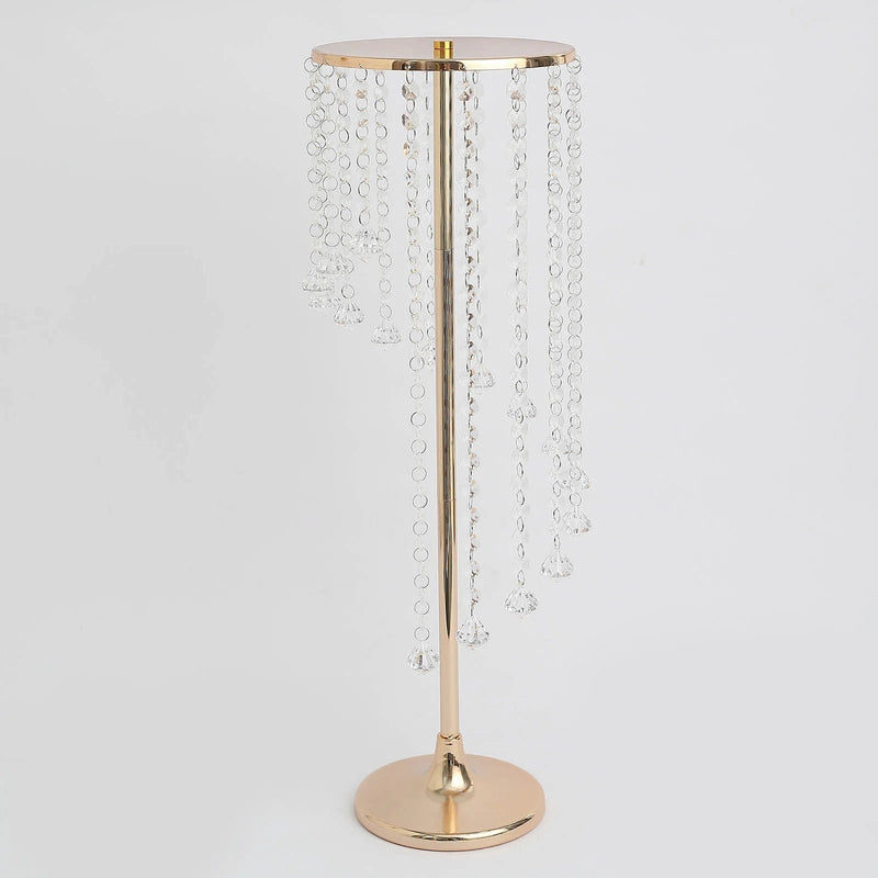 2 Metal 24" Flower Stand Table Centerpiece with Spiral Hanging Beads - Gold CHDLR_068_24_GOLD